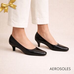Aerosoles Leather Black Pumps Kitten Heel